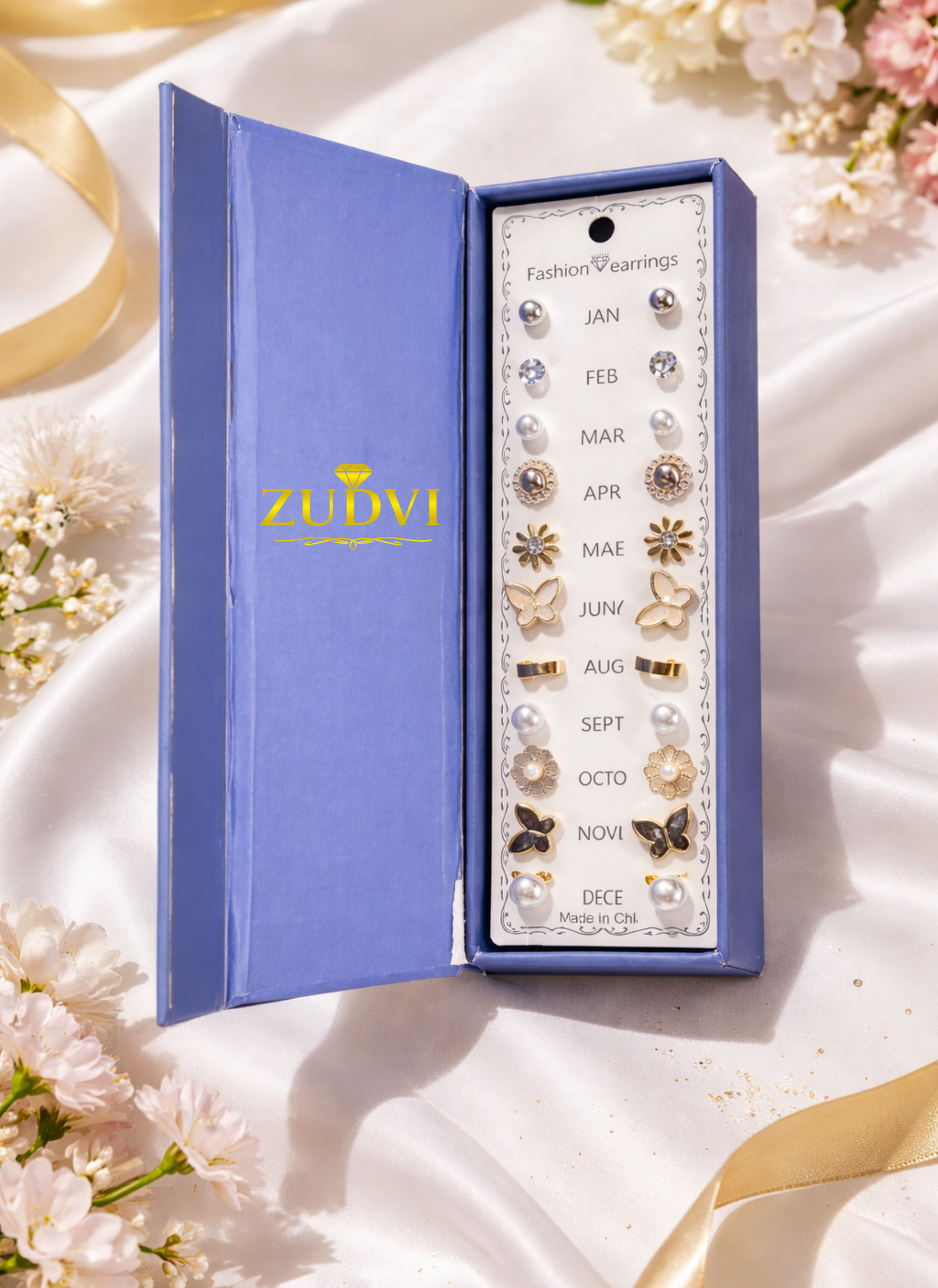 12 Month Stud Earrings Set for Women