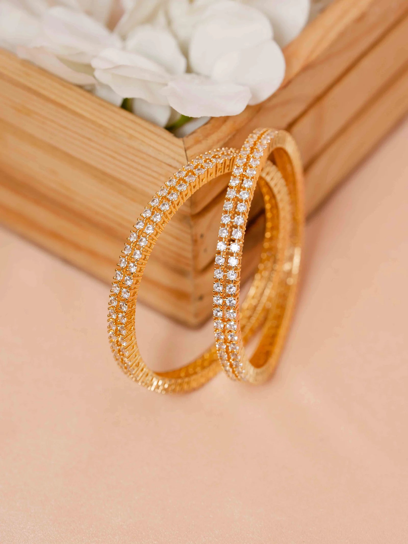 Zudvi Premium Crystal Studded Bangles Set for Women (2 Pcs)