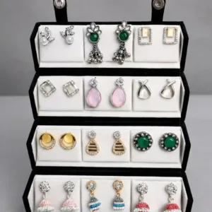 Oxidized Designer Stud Earrings Set of 12 with Folding Jewelry Box